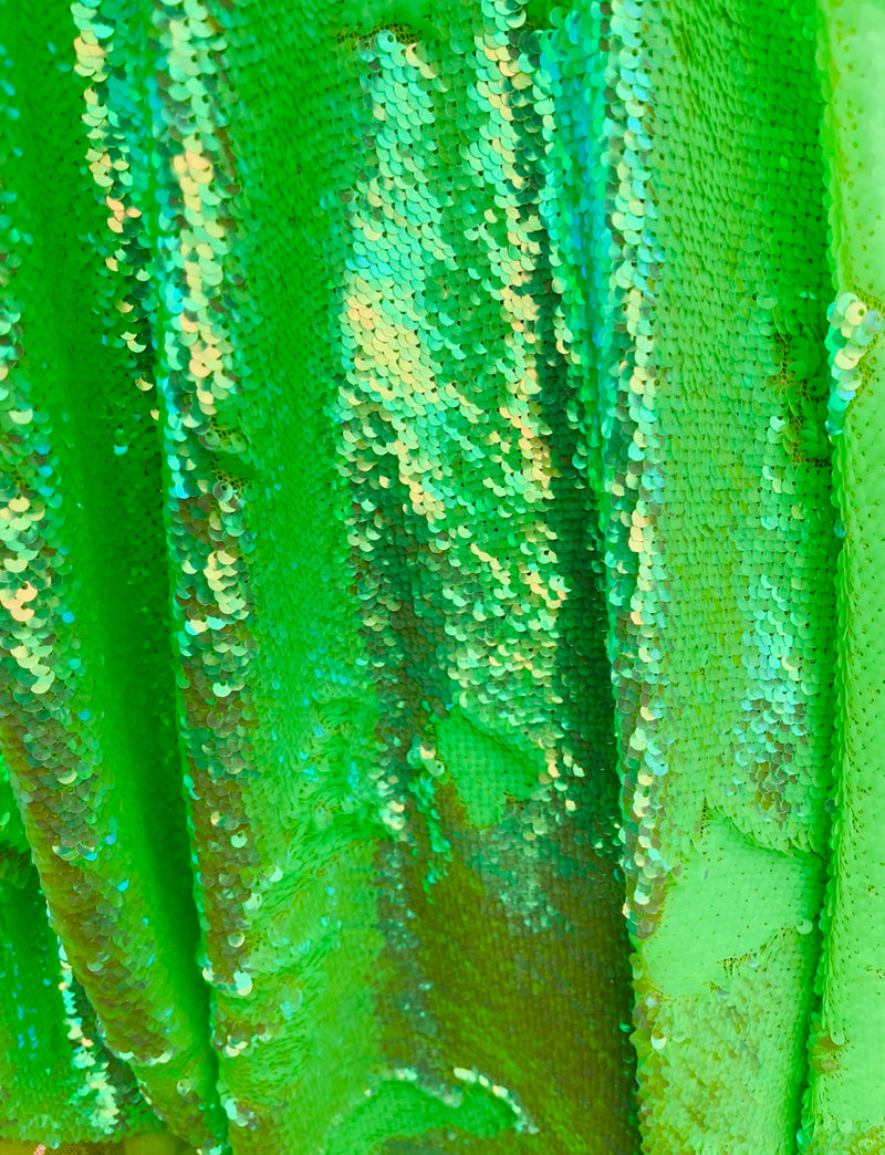 Iridescent Green Flip Up Sequins Reversible - Mermaid Sequins Fabric By Yard