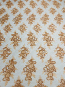 Peach Floral Lace Fabric - by the yard - Corded Flower Embroidery Design With Sequins