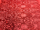 Red Sequin Fabric - by the yard - On Mesh 4 Way Stretch, Damask Design Sequins