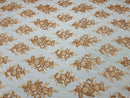 Peach Floral Lace Fabric - by the yard - Corded Flower Embroidery Design With Sequins