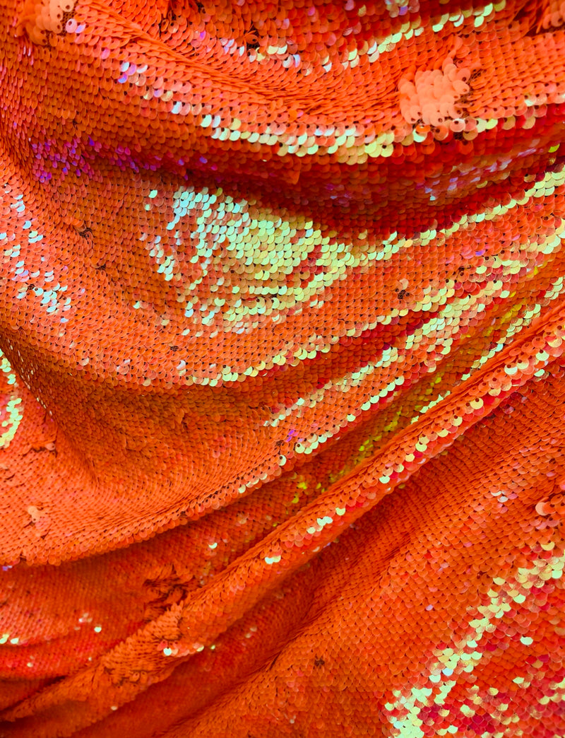 Iridescent Orange Flip Up Sequins Reversible - Mermaid Sequins Fabric By Yard