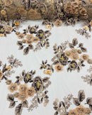 Skin Flower 3D Fabric - by the Yard - Embroided Fabric Flower Pearls and Beaded Fabric