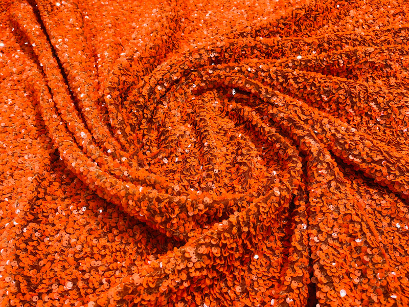 Burnt Orange Sequin Fabric on Stretch Velvet - by the yard - Sequins 2 Way Stretch  58/60”