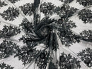 Floral Lace Fabric - Black - Flower Cluster Embroidery Design With Sequins on a Mesh