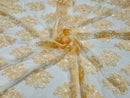 Floral Lace Fabric - Peach - Flower Cluster Embroidery Design With Sequins on a Mesh