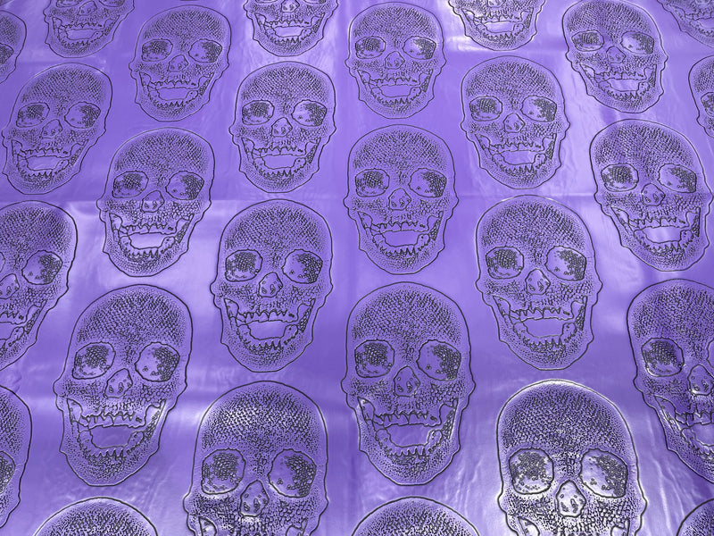 Big Skull Vinyl Fabric - Purple - Upholstery Faux Leather 54” Wide By Yard