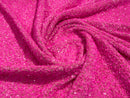 Hot Pink Sequin Fabric on Stretch Velvet - by the yard - Sequins 2 Way Stretch  58/60”