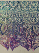 Lavender Iridescent - 4 Way Stretch Embroidered Royalty Sequins Design Fabric By Yard