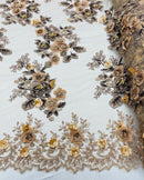 Skin Flower 3D Fabric - by the Yard - Embroided Fabric Flower Pearls and Beaded Fabric