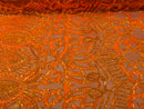 Orange Iridescent  - 4 Way Stretch Embroidered Royalty Sequins Design Fabric By Yard