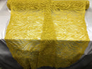 Yellow Beaded Fabric - by the yard - Fancy Embroidered Zebra Design with Beads on Mesh Fabric