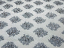 Floral Lace Fabric - Silver - Flower Cluster Embroidery Design With Sequins on a Mesh