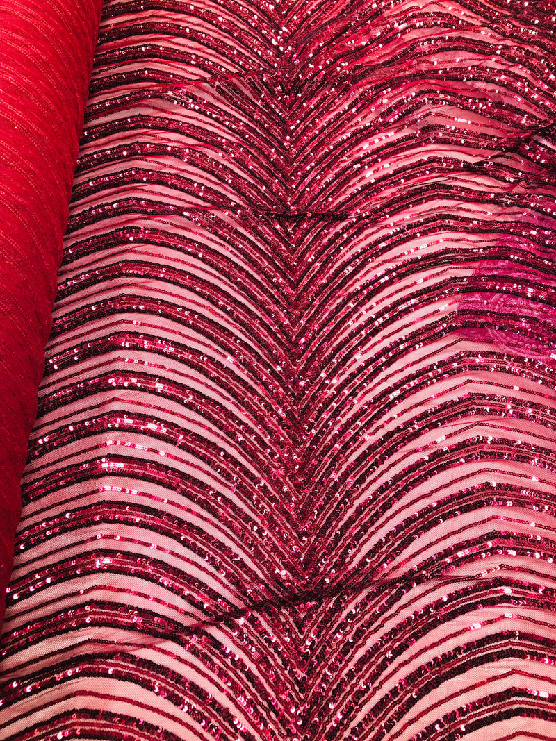 Burgundy Sequins - 4 Way Stretch Elegant Shiny Net Sequins Fabric By Yard