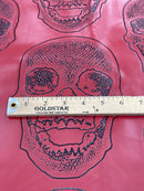 Big Skull Vinyl Fabric - Red - Upholstery Faux Leather 54” Wide By Yard