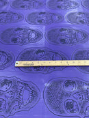 Big Skull Vinyl Fabric - Purple - Upholstery Faux Leather 54” Wide By Yard