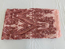 Big Damask Sequins Fabric - Pink - 4 Way Stretch Damask Sequins Design Fabric By Yard