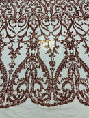 Damask Fabric - Blush - Embroidered Sequin Fabric On 4 Way Stretch Mesh Fabric By The Yard