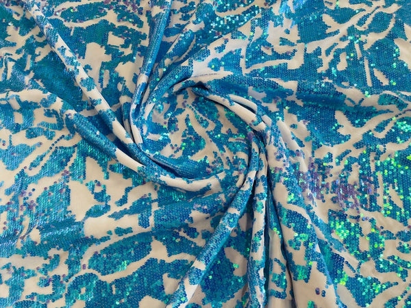 Iridescent Sequins Fabric - Turquoise - Two Tone Sequins Fabrics By Yard