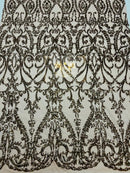 Damask Fabric - Dusty Rose - Embroidered Sequin Fabric On 4 Way Stretch Mesh Fabric By The Yard