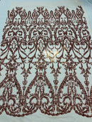 Damask Fabric - Blush - Embroidered Sequin Fabric On 4 Way Stretch Mesh Fabric By The Yard