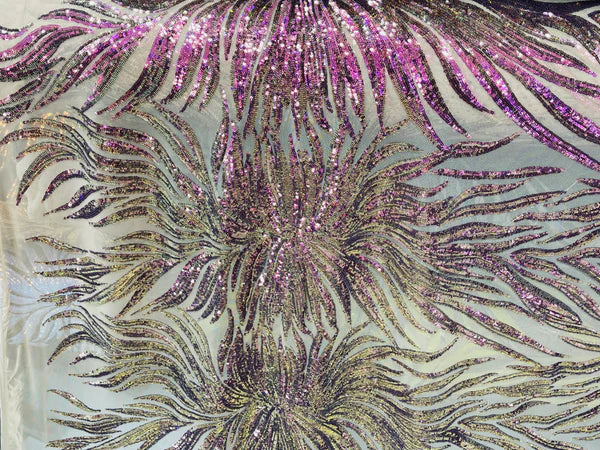 Iridescent Fabric - Purple - Wing Line Design 4 Way Stretch Mesh Lace Fabric By Yard