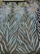 Iridescent Fabric - Blue - Wing Line Design 4 Way Stretch Mesh Lace Fabric By Yard