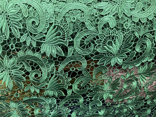 Guipure Lace Fabric - Hunter Green - Floral Bridal Lace Guipure By Yard