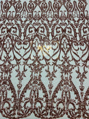 Damask Fabric - Blush - Embroidered Sequin Fabric On 4 Way Stretch Mesh Fabric By The Yard