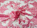 Damask Lace - Bubble Gum Pink - Floral Damask Design Embroidered on Mesh Lace Fabric