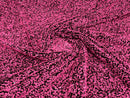 Neon Pink Sequin Fabric on Black Stretch Velvet - by the yard - Sequins 2 Way Stretch  58/60”
