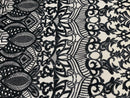Black - 4 Way Stretch Embroidered Royalty Sequins Design Fabric By Yard