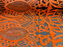 Orange Sequin - 4 Way Stretch Embroidered Royalty Sequins Design Fabric By Yard