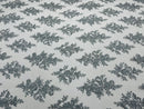 Metallic Silver Floral Lace Fabric by the yard Corded Flower Embroidery Design With Sequins on a Mesh