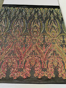 Damask Sequins Fabric - 4 Way Stretch Big Damask Sequins Fabric - Pick Color - 25 Yard Roll