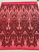 Damask Sequins Fabric - 4 Way Stretch Big Damask Sequins Fabric - Pick Color - 25 Yard Roll