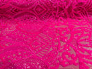 Hot Pink Iridescent Sequin - 4 Way Stretch Embroidered Royalty Sequins Design Fabric By Yard