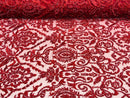 Burgundy Bridal Lace Hand Beaded Embroidered Floral Fabric - by the yard - Wedding Beaded Fabric