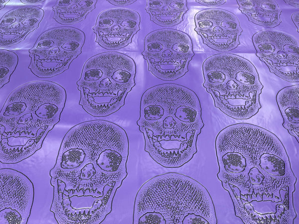 Big Skull Vinyl Fabric - Purple - Upholstery Faux Leather 54” Wide By Yard