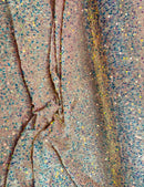 Clear iridescent Sequins Fabric on Lt Pink Stretch Velvet - 2 Way Stretch Velvet Sequins Fabric By Yard 58/60”