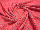 Pink/Coral Sequin Fabric on Blush Stretch Velvet - by the yard - Sequins 2 Way Stretch  58/60”