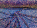 New Iridescent Clear Sequin Fabric Embroidery On Royal Blue Power Mesh 4Way Stretch Sequins By The Yard