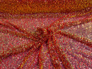 New Iridescent Clear Sequin Fabric Embroidery On Red Power Mesh 4Way Stretch Sequins By The Yard