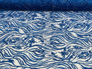 Royal Blue Beaded Fabric - by the yard - Fancy Embroidered Zebra Design with Beads on Mesh Fabric
