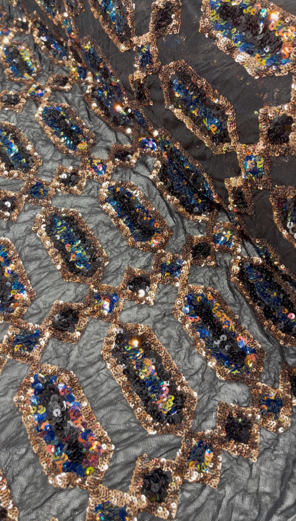 Black Sequins 4 Way Stretch Fabric Embroidered On Mesh Sold By The Yard