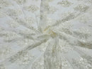 Floral Lace Fabric - Off-White - Flower Cluster Embroidery Design With Sequins on a Mesh