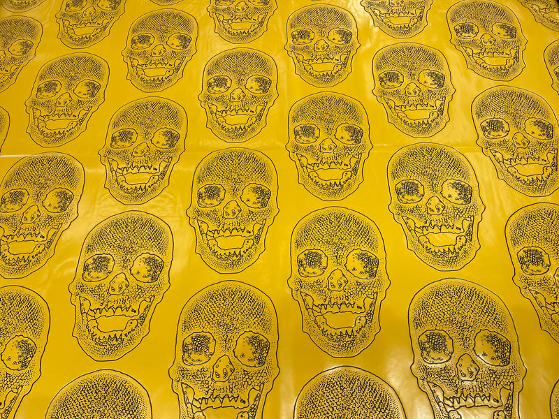 Big Skull Vinyl Fabric - Yellow - Upholstery Faux Leather 54” Wide By Yard