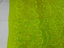Neon Yellow Sequin - 4 Way Stretch Embroidered Royalty Sequins Design Fabric By Yard