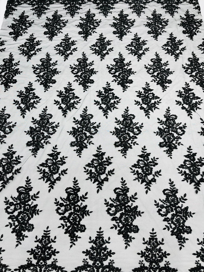 Black Floral Lace, Fabric By The Yard