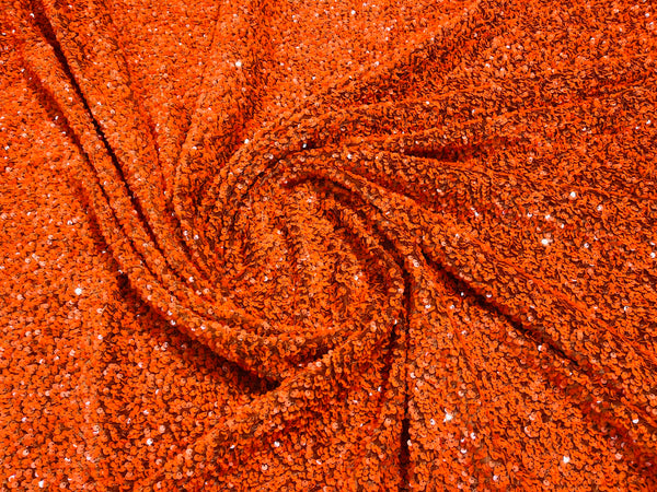 Burnt Orange Sequin Fabric on Stretch Velvet - by the yard - Sequins 2 Way Stretch  58/60”