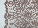 Rose Gold Bridal Lace Hand Beaded Embroidered Floral Fabric - by the yard - Wedding Beaded Fabric